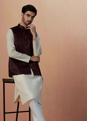 Wine Self Design Jacket image number 0